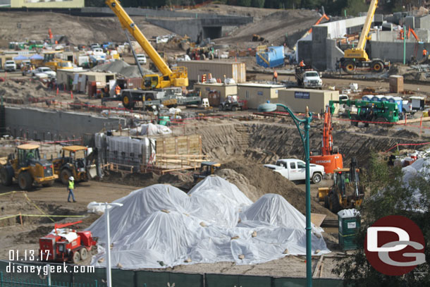 Foundation work continues for the show building nearest the parking structure.