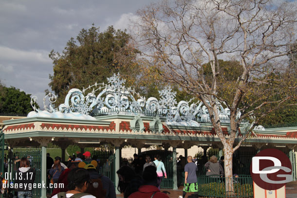 The entrance of Disneyland still has the ice/snow decorations.