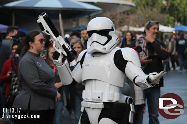 A couple of Storm Troopers on patrol checking documents.