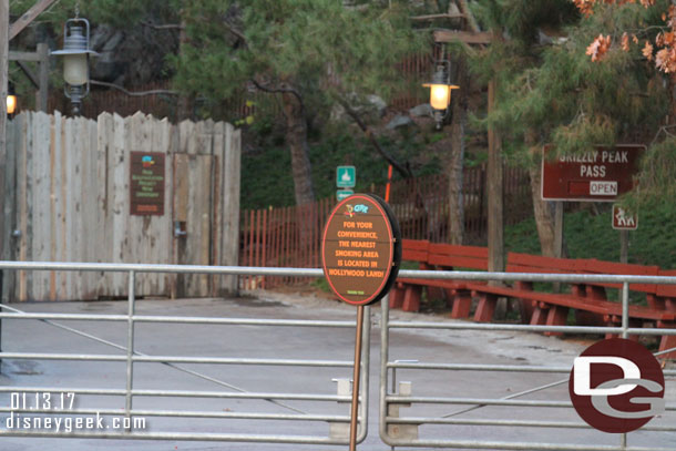 The smoking area is closed too and guests are directed to Hollywood Land.