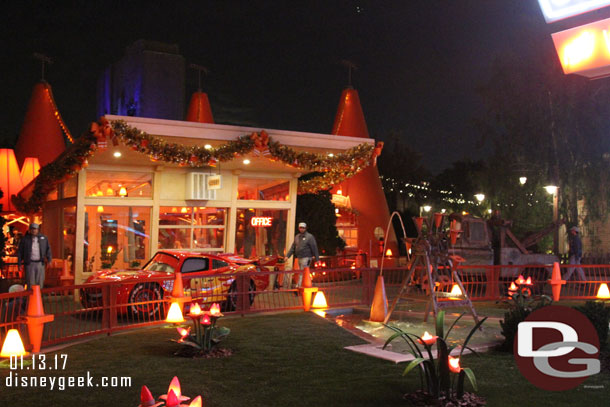 The Cozy Cone is partially decorated.  Notice the fountain was working today.