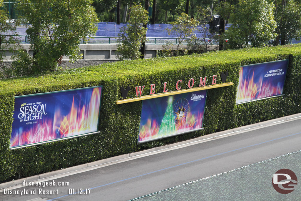 The tram stop billboards have not been swapped out yet.  Assuming Main Street Electrical Parade is going up next week.