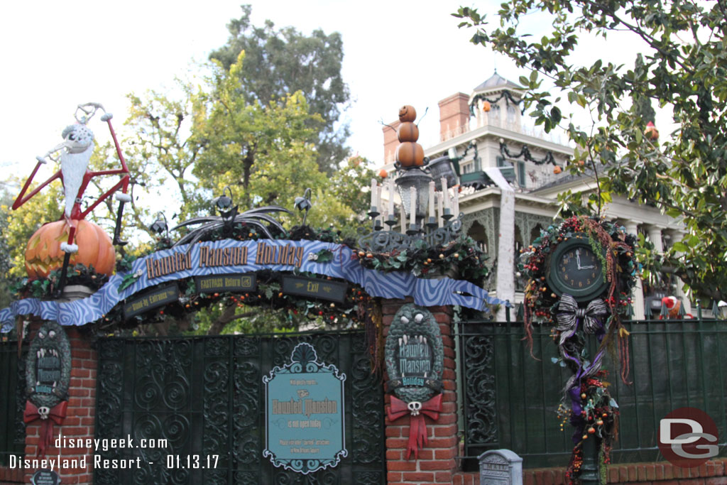 The Haunted Mansion is closed for the removal of the holiday overlay.