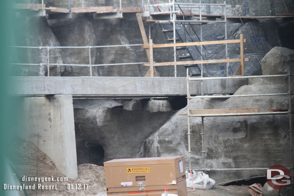 A closer look at the trestle and rock work around it.