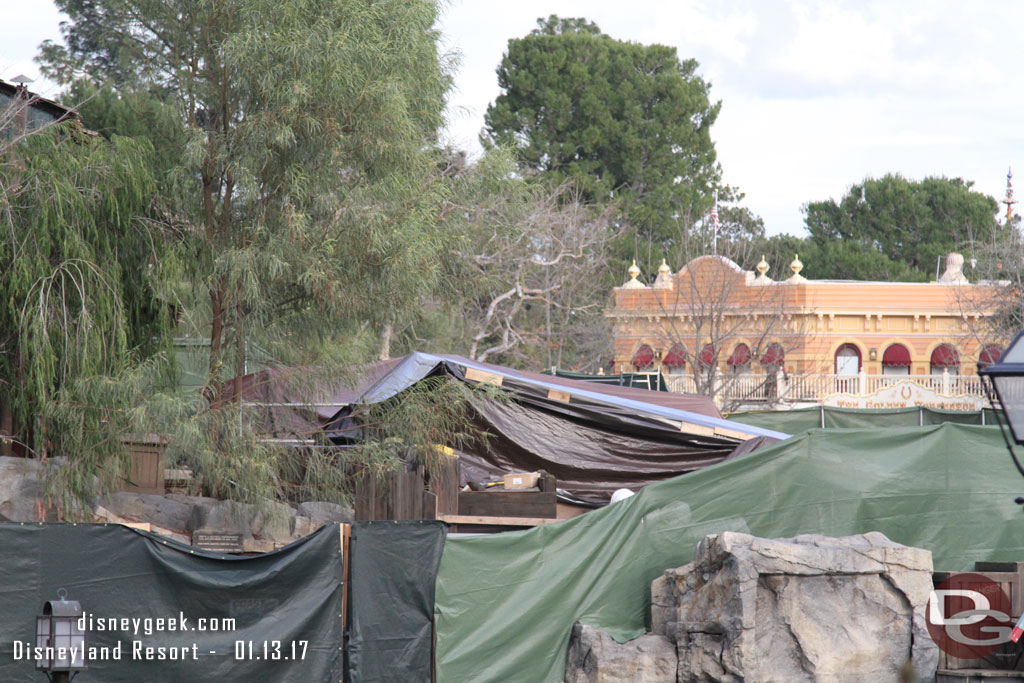 The stage has some covering on it, guessing due to the rain.