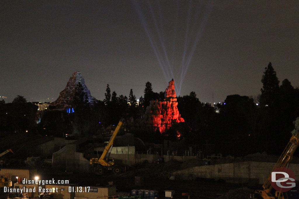 Behind Big Thunder are the spot lights from Season of the Force.