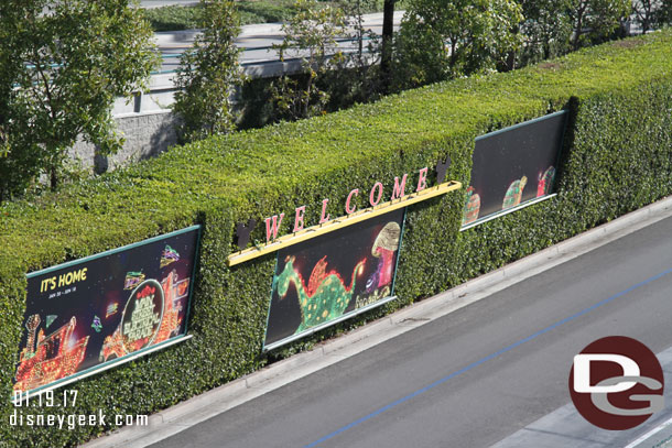 The tram stop billboards now feature the Main Street Electrical Parade