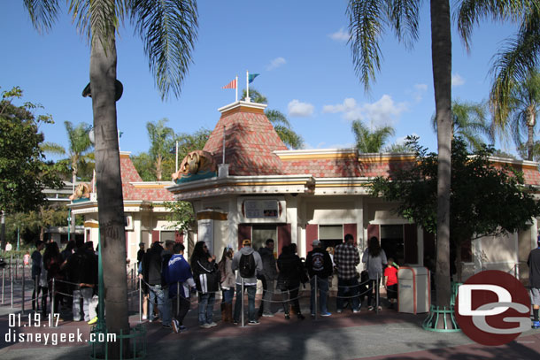 Only a short line at the one open set of booths.