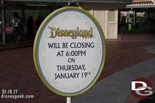 An early closing for the park today because of the Main Street Electrical Parade event.