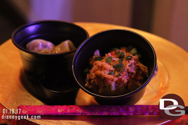 Yacha Manu - steamed vegetable dumplings with seasame-garlic soy sauce