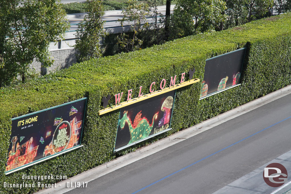 The tram stop billboards now feature the Main Street Electrical Parade