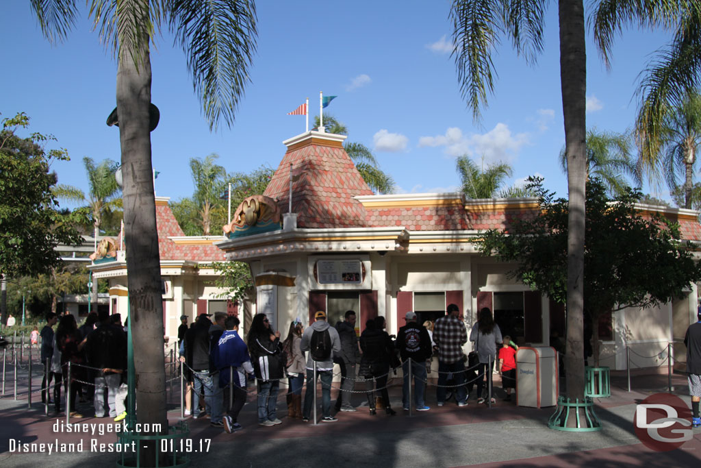 Only a short line at the one open set of booths.