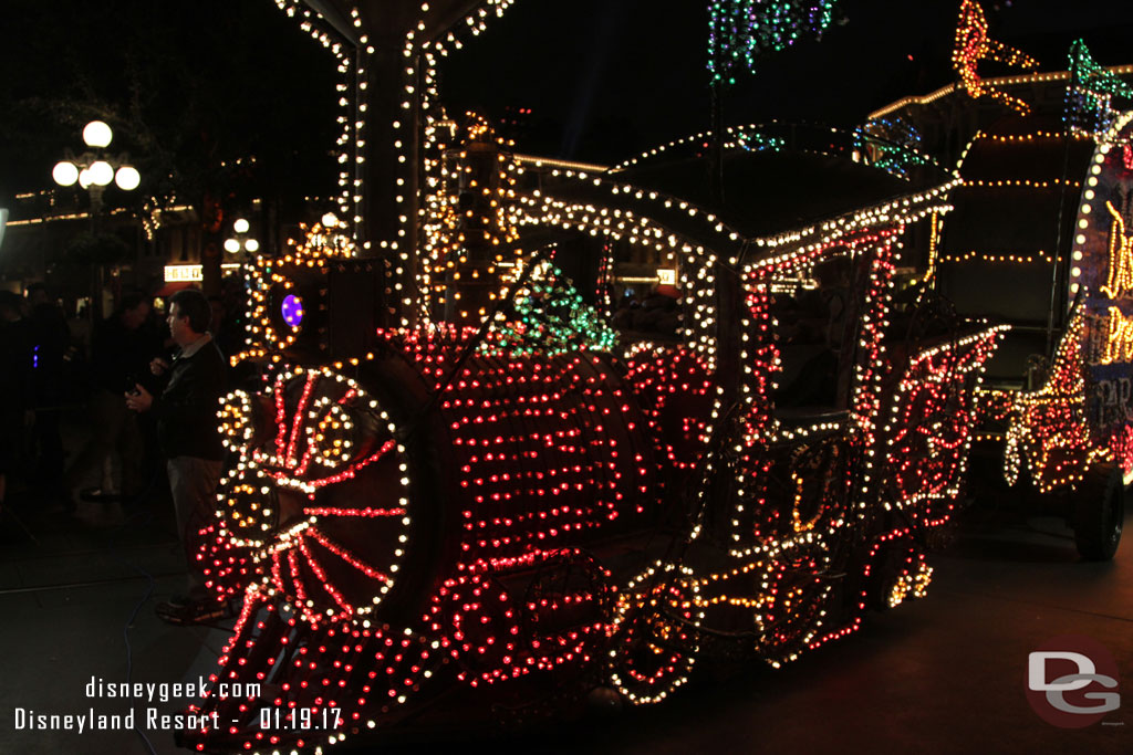 The train and drum float was pulled out in front of the Opera House to be used as a backdrop for media interviews.