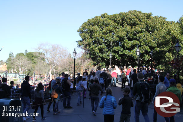 Pirates had an extended queue set up wrapping on the bridge.