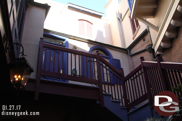 Looking up at the 21 Royal Street door.