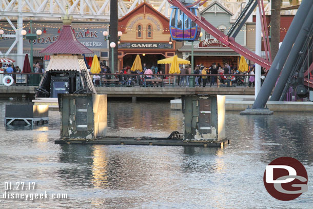 Preparations underway for World of Color this evening.  Noticed how the projectors for the front screen are really spaced out now.