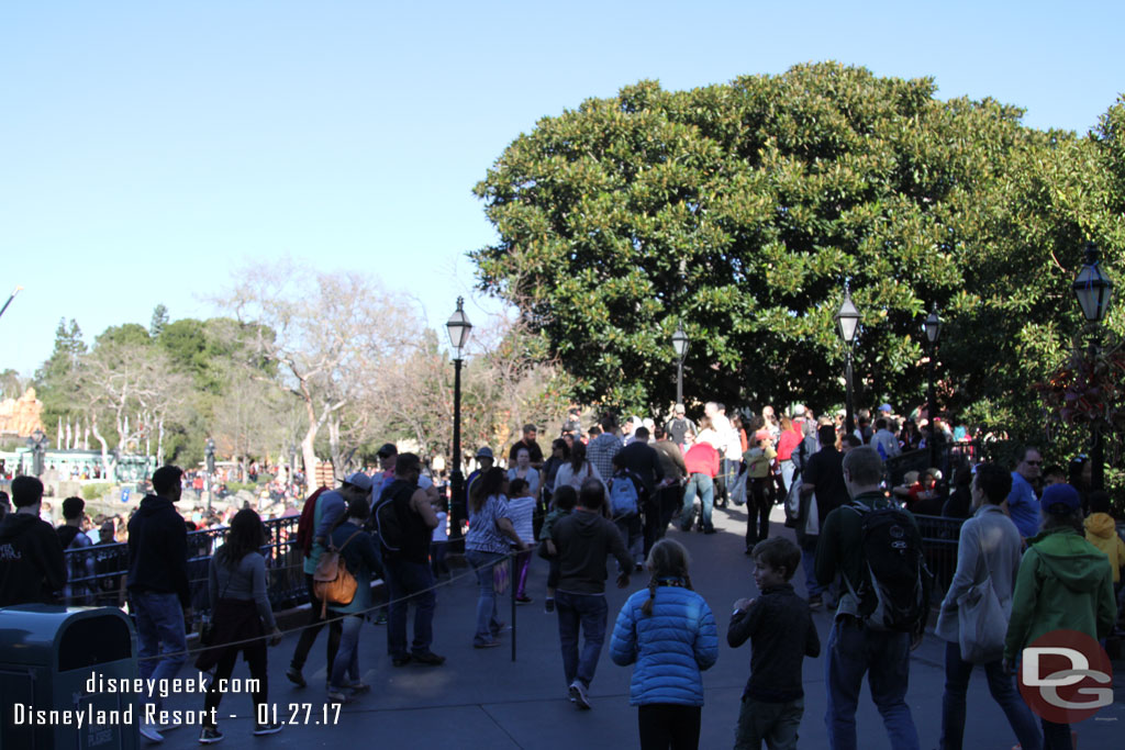 Pirates had an extended queue set up wrapping on the bridge.