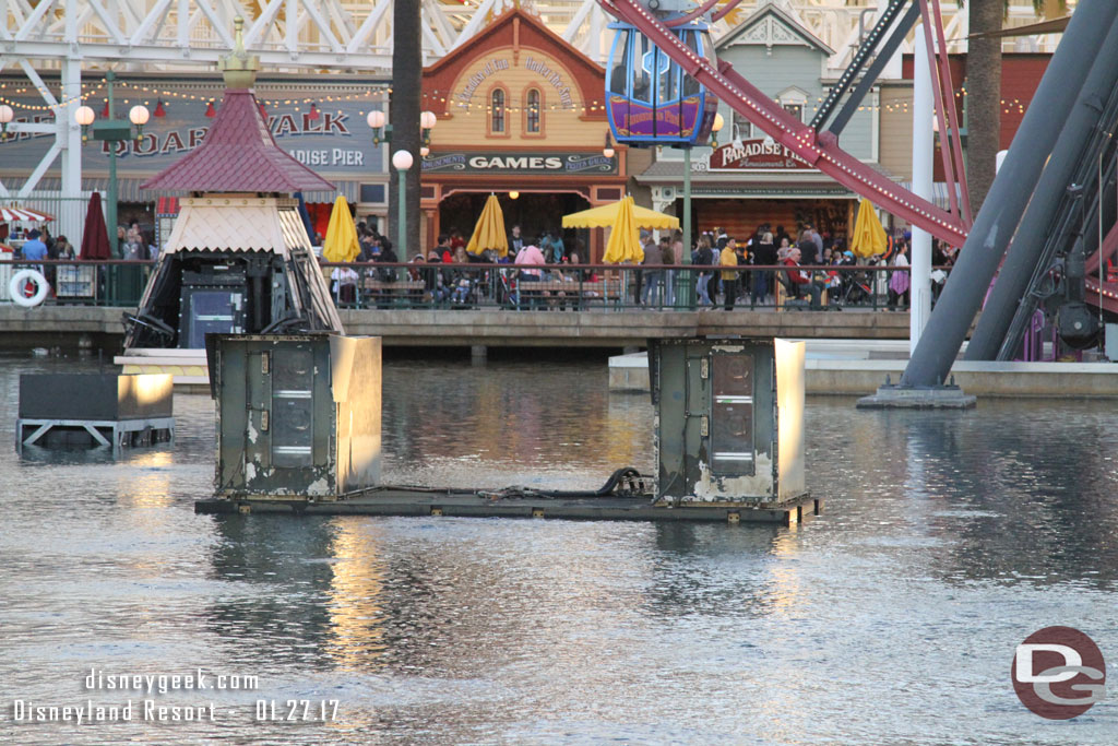 Preparations underway for World of Color this evening.  Noticed how the projectors for the front screen are really spaced out now.