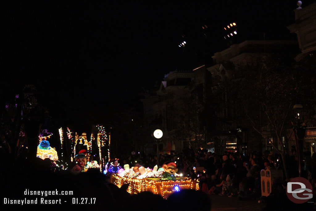 It was interesting to see the lights turning on/off following the performers up the parade route.  Guessing a new safety precaution for the performers?