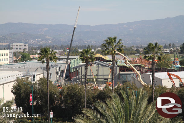 A building is taking shape in the back corner.  It appears to be a backstage support building.