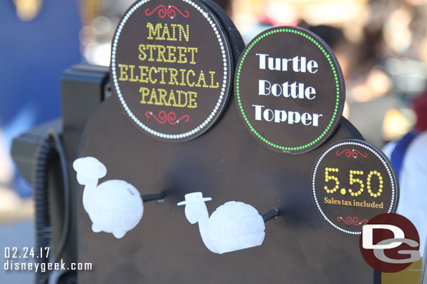 Turtle Bottle Toppers are for sale around the park.  