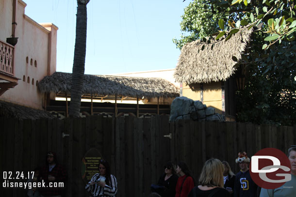 Scaffolding down from around the Adventureland restrooms/