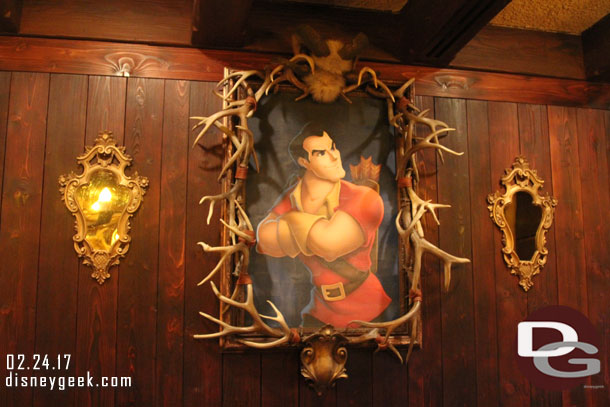 The other side of the restaurant Gaston helped to decorate.  So it features antlers and of course a large picture of him.