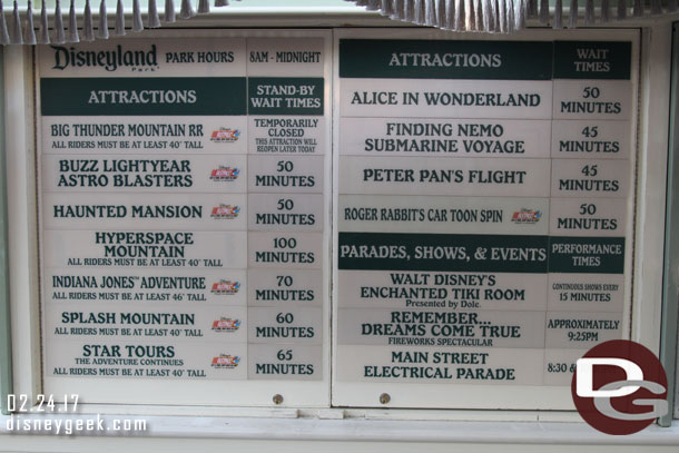 Disneyland wait times at 4:40pm