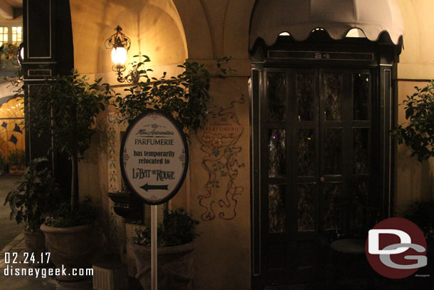 In New Orleans Square Mlle Antoinettes is closed for some work.