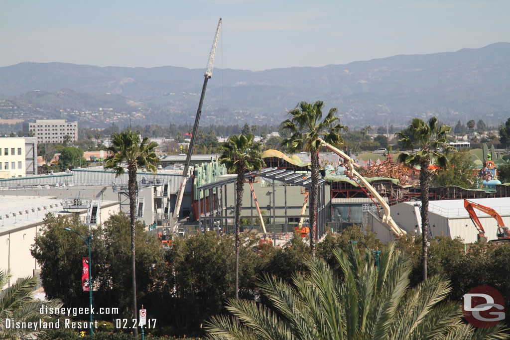 A building is taking shape in the back corner.  It appears to be a backstage support building.