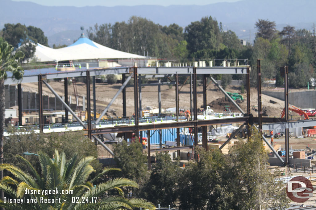 The large show building nearest the parking structure is continuing to grow.