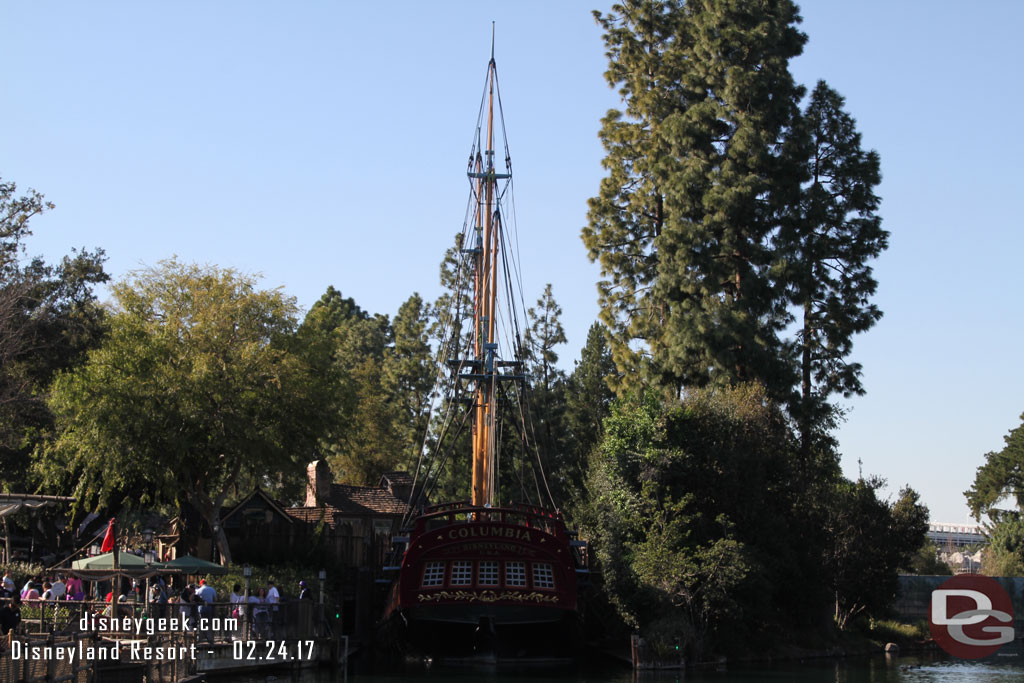 The Columbia masts are back and rigging is being added.