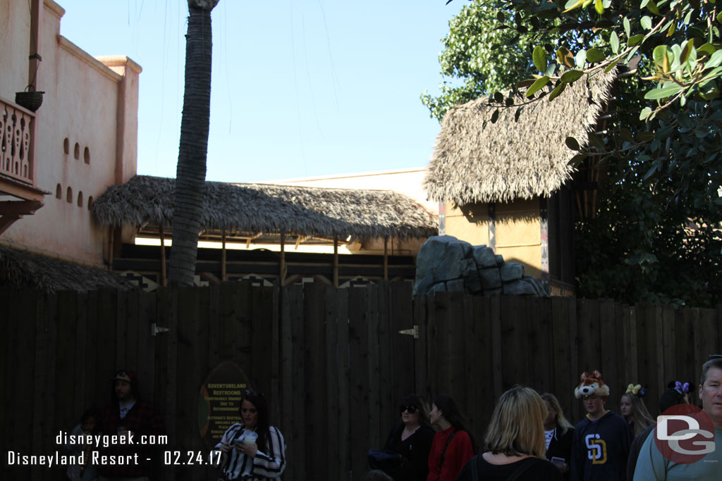 Scaffolding down from around the Adventureland restrooms/