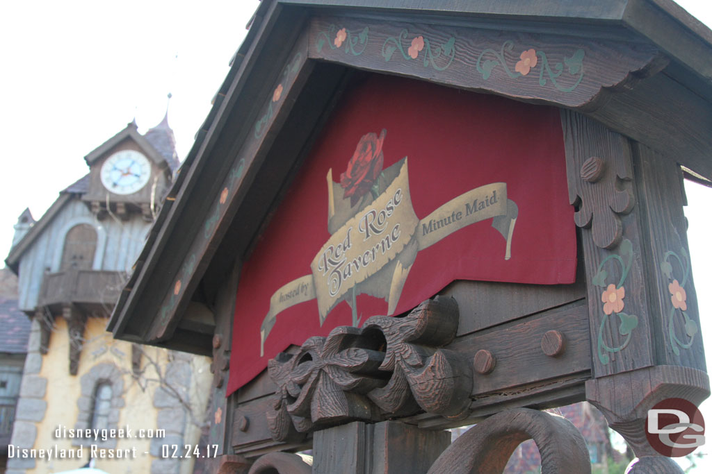 The Red Rose Taverne officially opened today in Fantasyland.  This temporary overlay of Beauty and the Beast to the Village Haus.