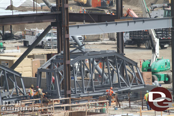 As I was walking back they were lifting one of the structures.  I thought maybe I would get a good look at where it was going to be placed.  Unfortunately they were just lifted it up, moved it slightly then put it back down and the crane moved on to another lift.