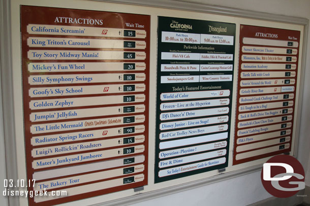 Disney California Adventure wait times at 1:54pm