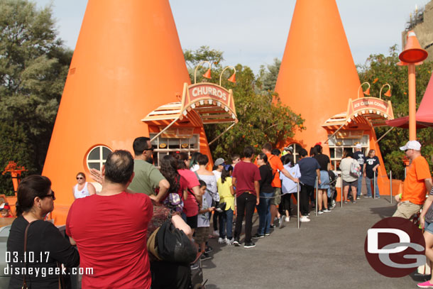 A long line for ice cream this pleasant spring like afternoon.