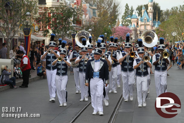 The Disneyland Band arriving for the nightly flag retreat.