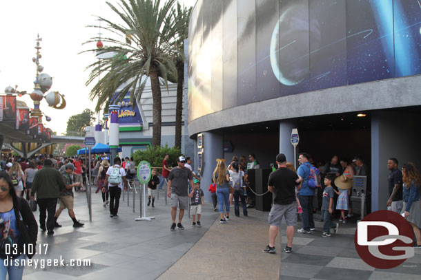 In Tomorrowland two queues for FastPass now.  Stroller parking moved out of the area to the center walkway.