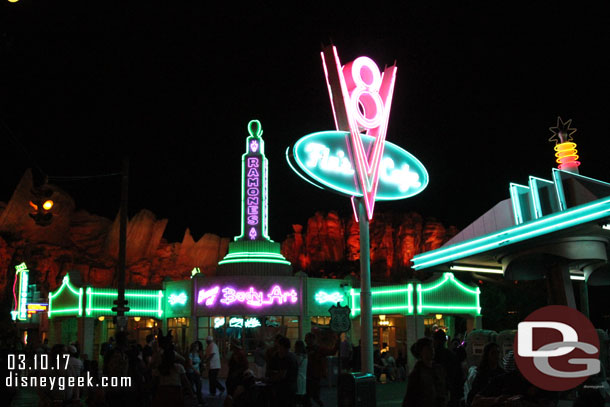 Walked through Cars Land after dark.