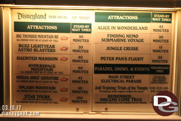 Disneyland wait times at 7:55pm