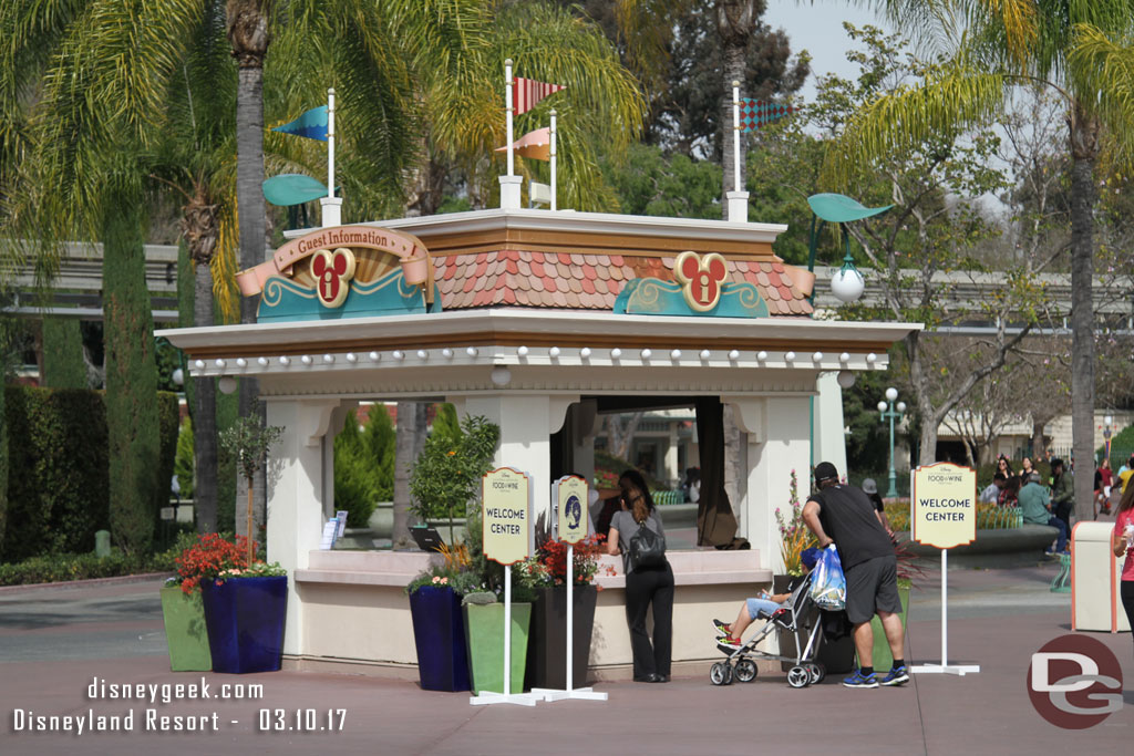 The information booth was set up as a welcome center for the Food and Wine Festival.