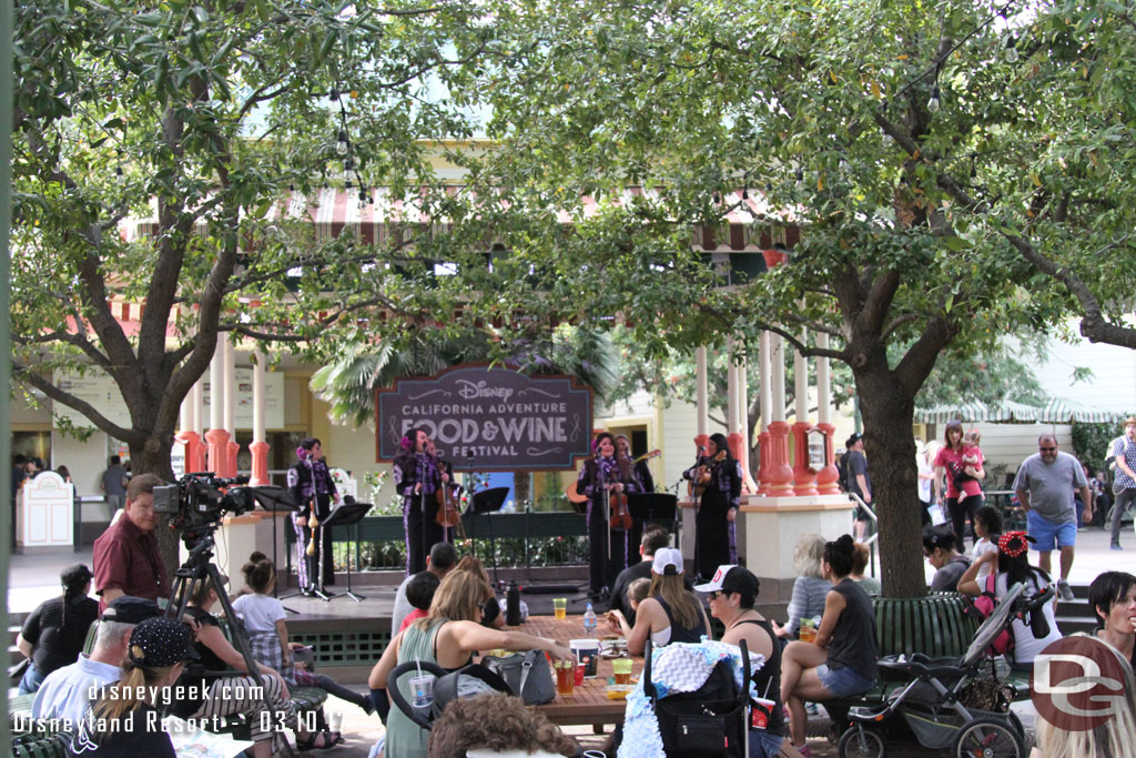 Bands perform a half dozen times a day on the Paradise Garden Bandstand.  Today was the Mariachi Divas.  Future grouops are m-pact, Faultlines, Quattrosound, and Streetlight Cadence.