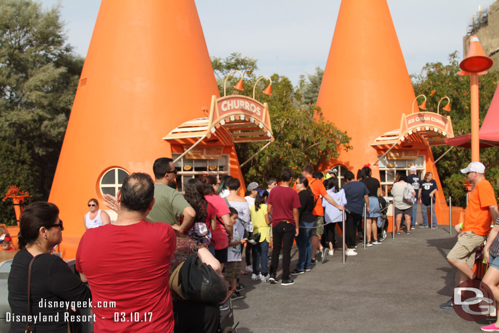 A long line for ice cream this pleasant spring like afternoon.