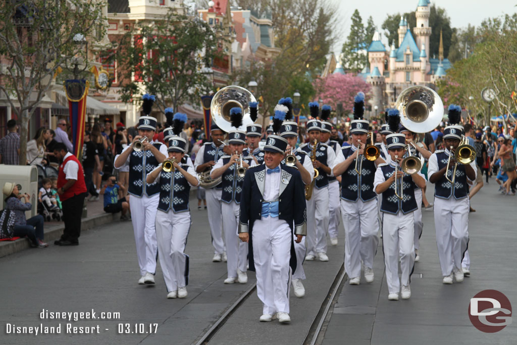 The Disneyland Band arriving for the nightly flag retreat.