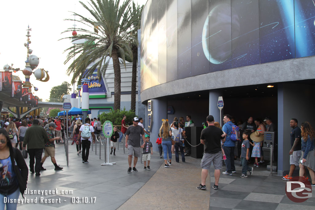 In Tomorrowland two queues for FastPass now.  Stroller parking moved out of the area to the center walkway.