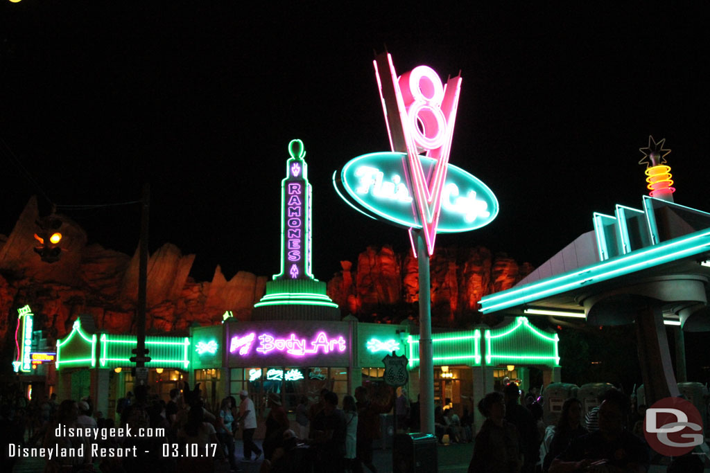 Walked through Cars Land after dark.