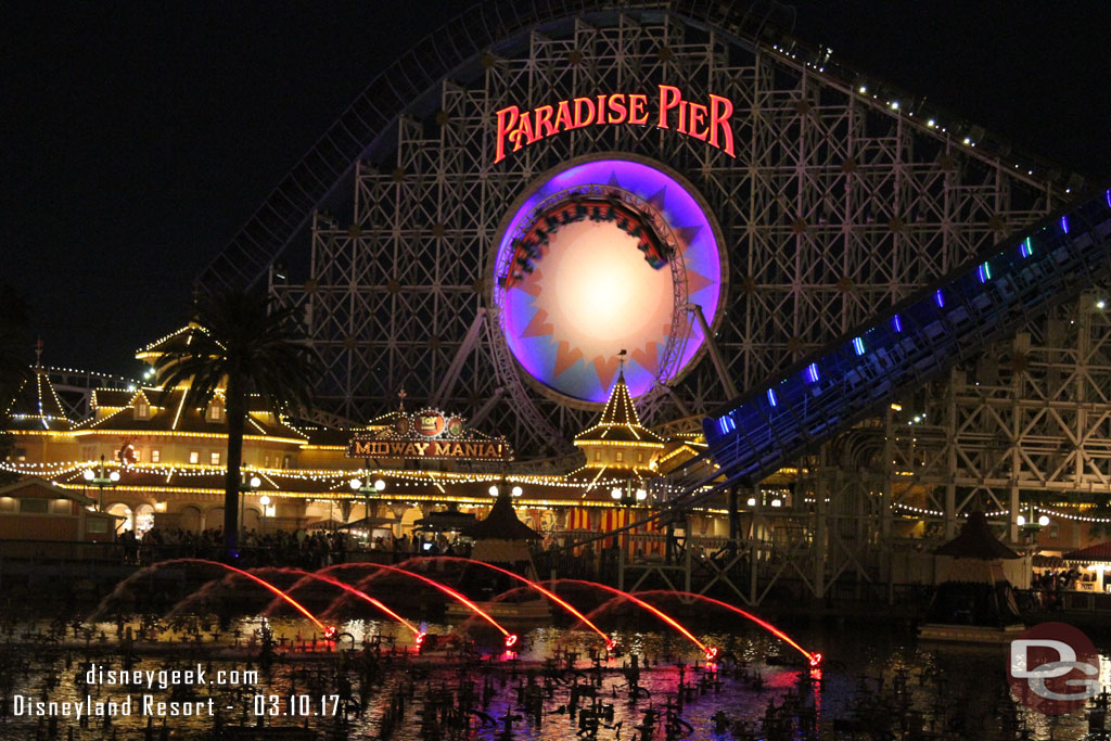 World of Color fountains warming up for this evening.