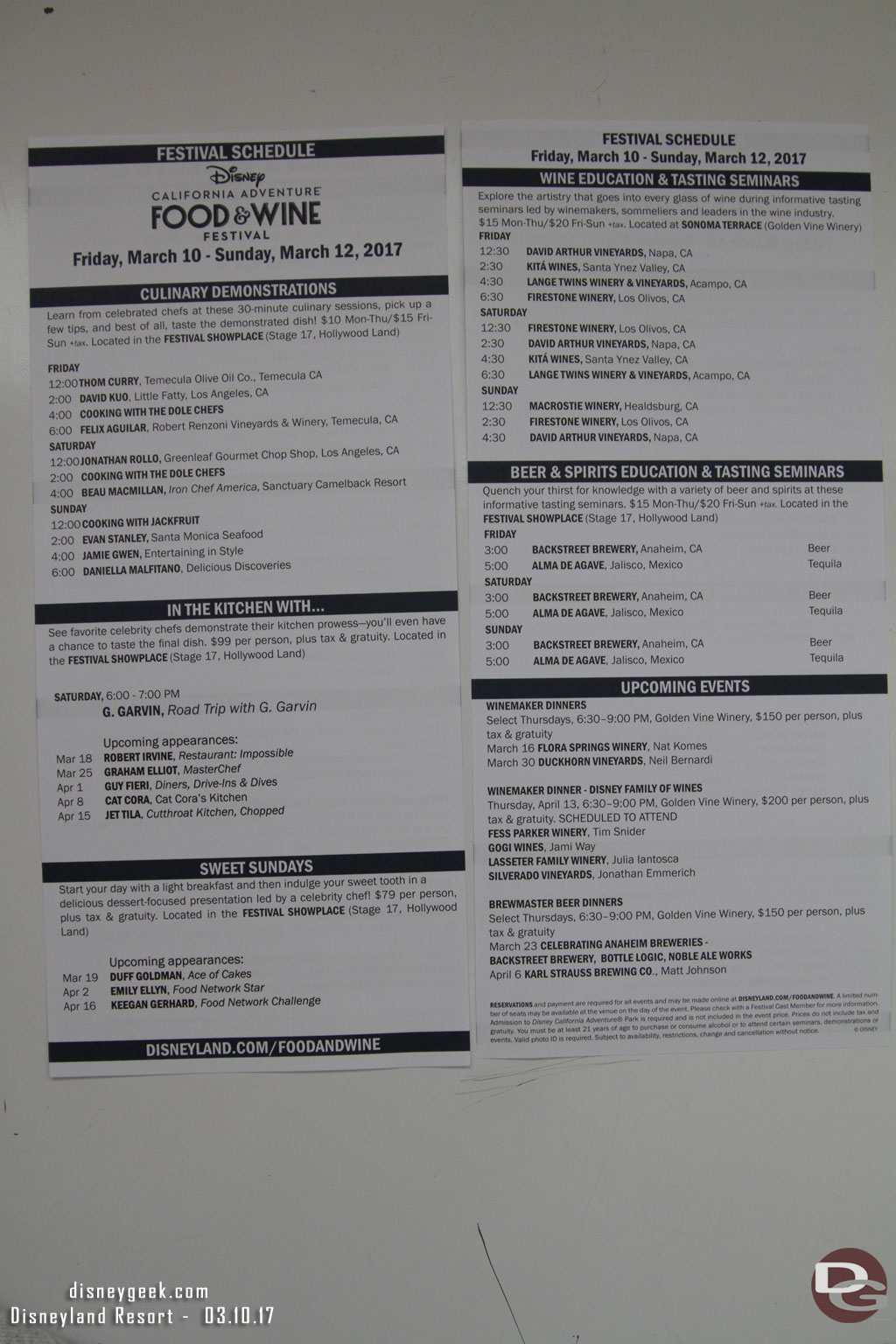 There were printed event schedules for the weekend.