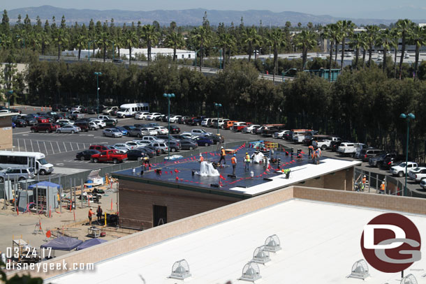 Today we start off at the Mickey and Friends Parking Structure as usual. The new building in the cast member parking lot is moving toward completion.